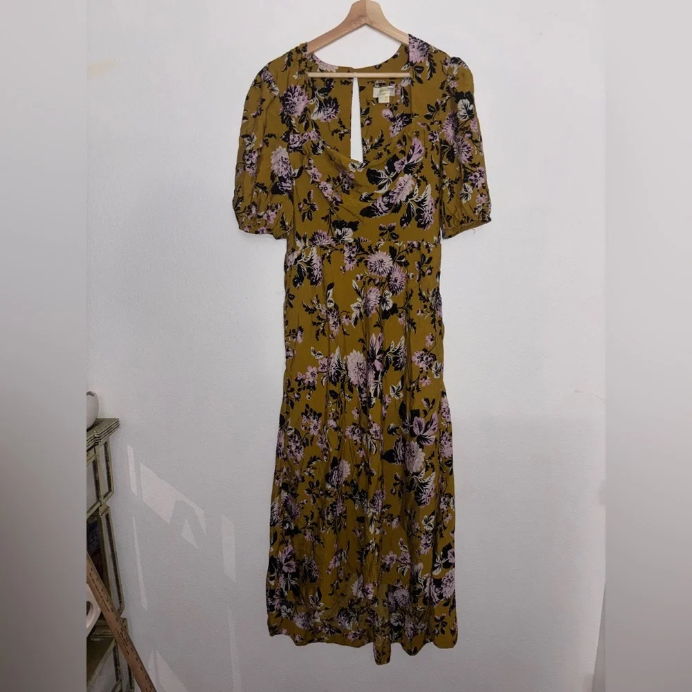ANTHROPOLOGIE MAEVE PUFF SLEEVE MIDI DRESS IN GOLD size 14 - Picture 3 of 8